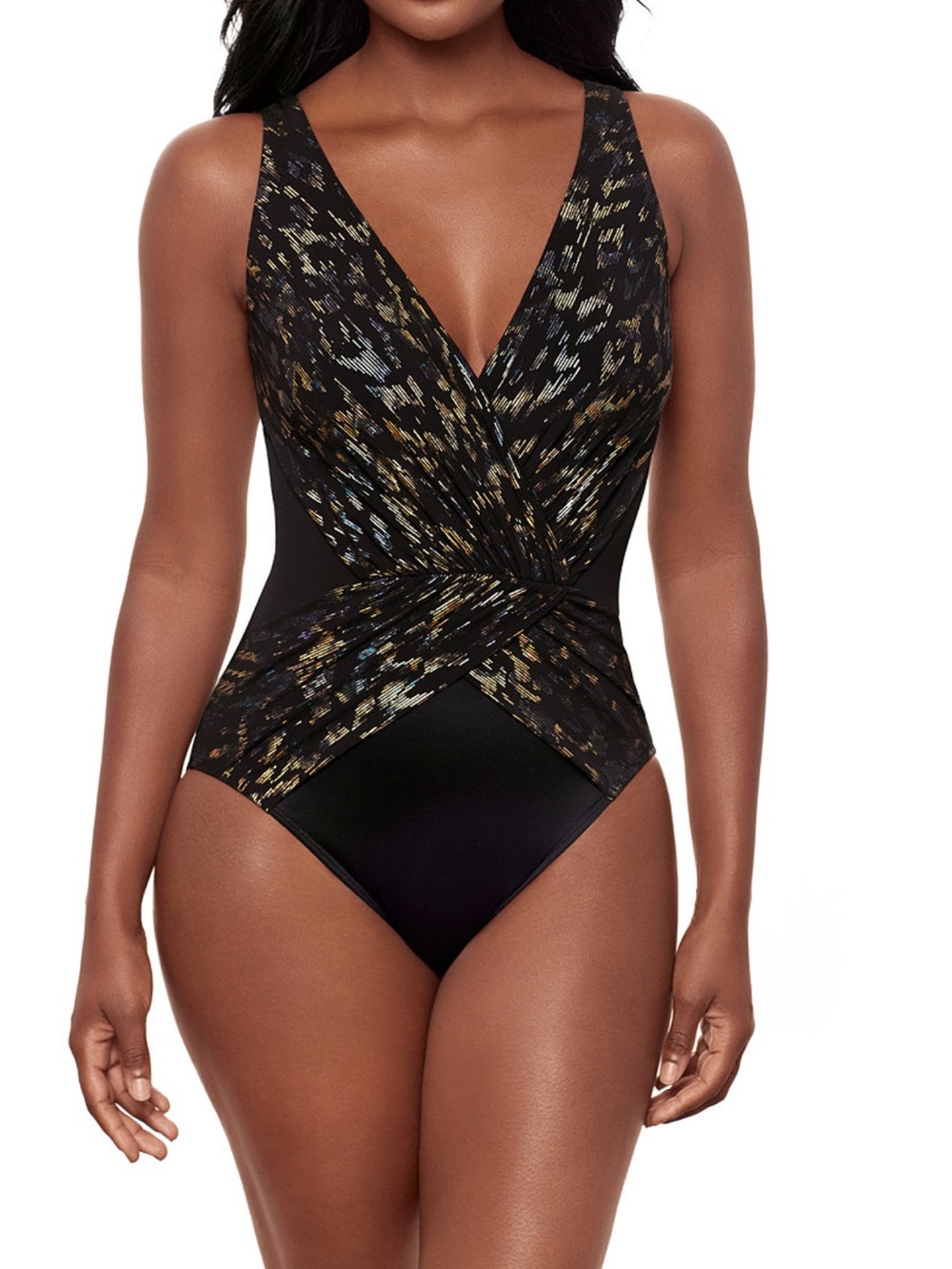 MIRACLESUIT Black Twist-Front One-Piece Swimsuit with Metallic Print/8